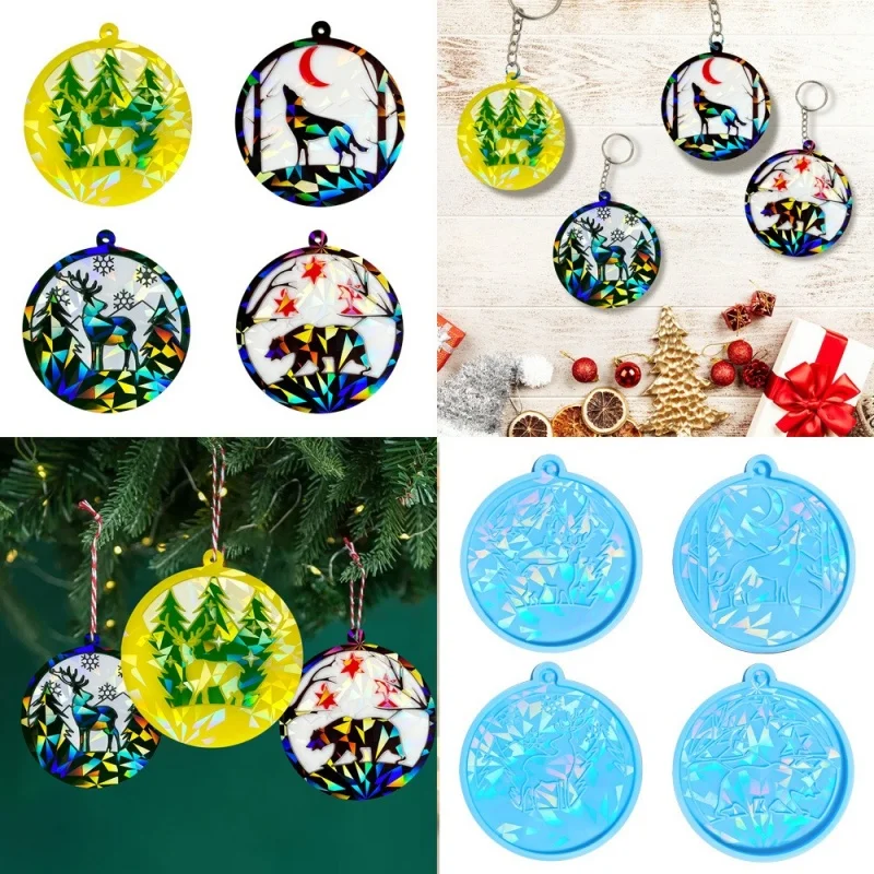 Holographic Laser Animal Combination Polar Bear Pendant Silicone Molds DIY Handmade Decoration Keychain Resin Mold Home Crafts
