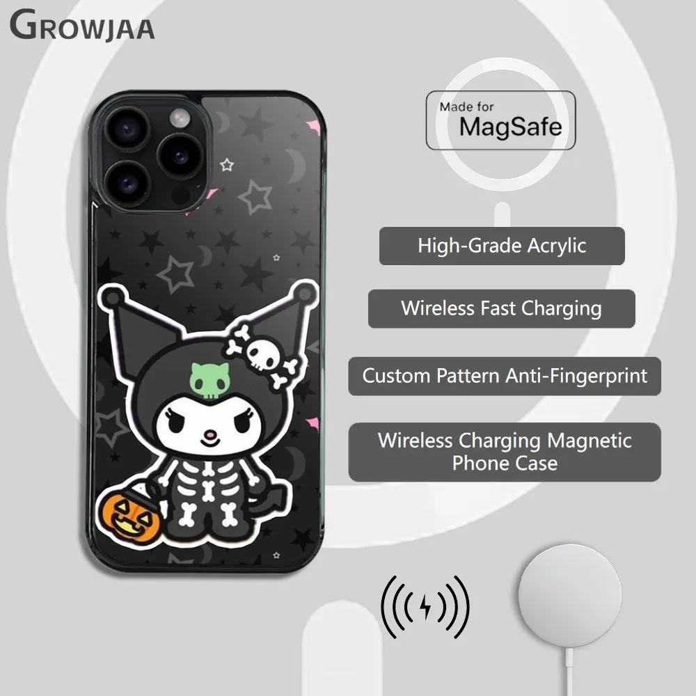 Sanrio Kuromi Phone Case For iPhone 15 14 13 12 11 Pro Max Plus Mini Mirror Magnetic Funda Black Cute Magsafe Charging Case