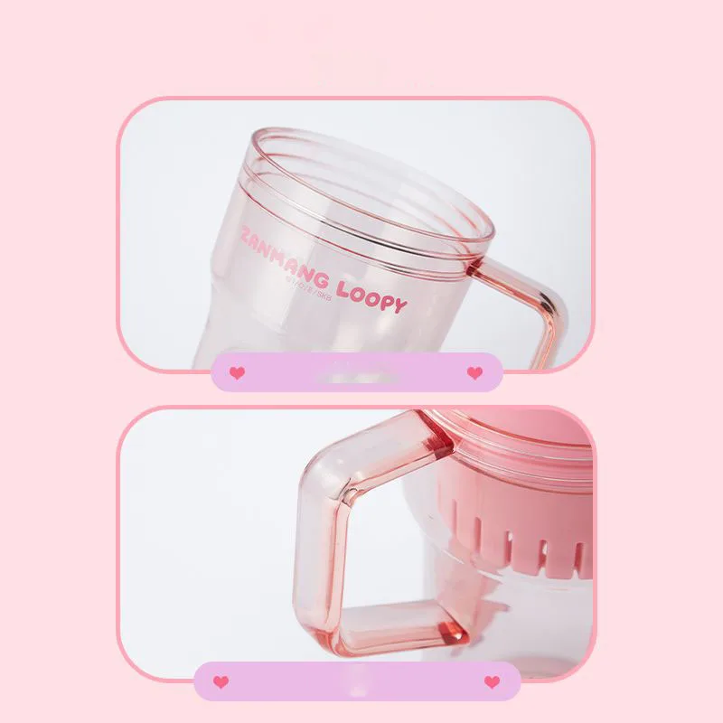 Miniso Zanmang Loopy Plastics Handle Water Cup Cartoon Creative 750ML Kawaii Home Straw Direct Drinking Water Cup Girl Gift