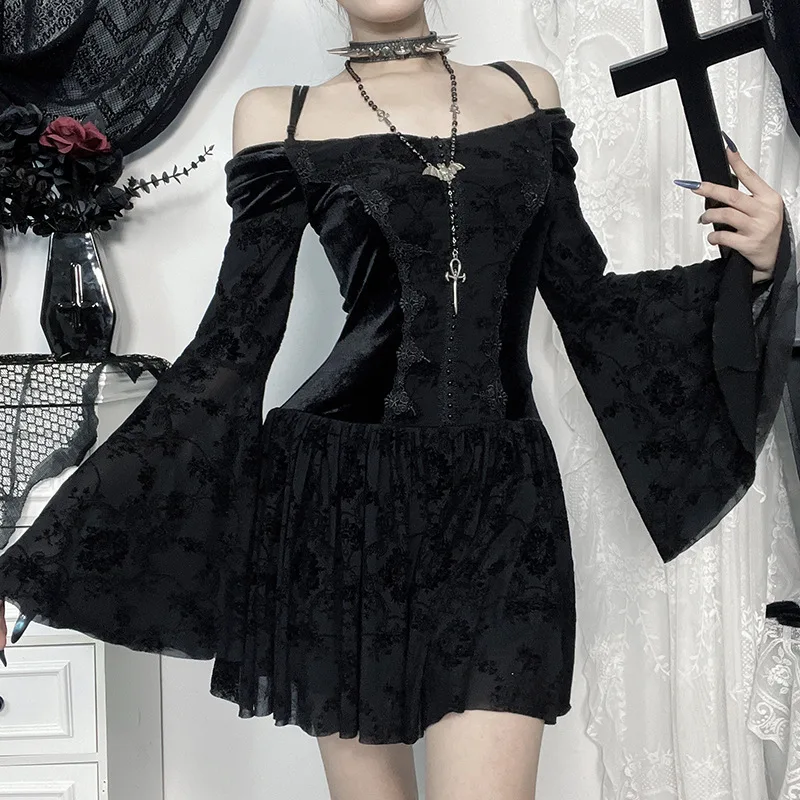 

Yujie Style Sexy One Shoulder Plush Slim Fit Dress Autumn New Short Skirt