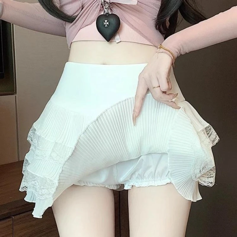 Women's 2026 Summer New White Lace Ruffled High Waist Fluffy Layered Cake Mini Skirt Sexy Hot Girl Sweet Y2K Korean Chic Street