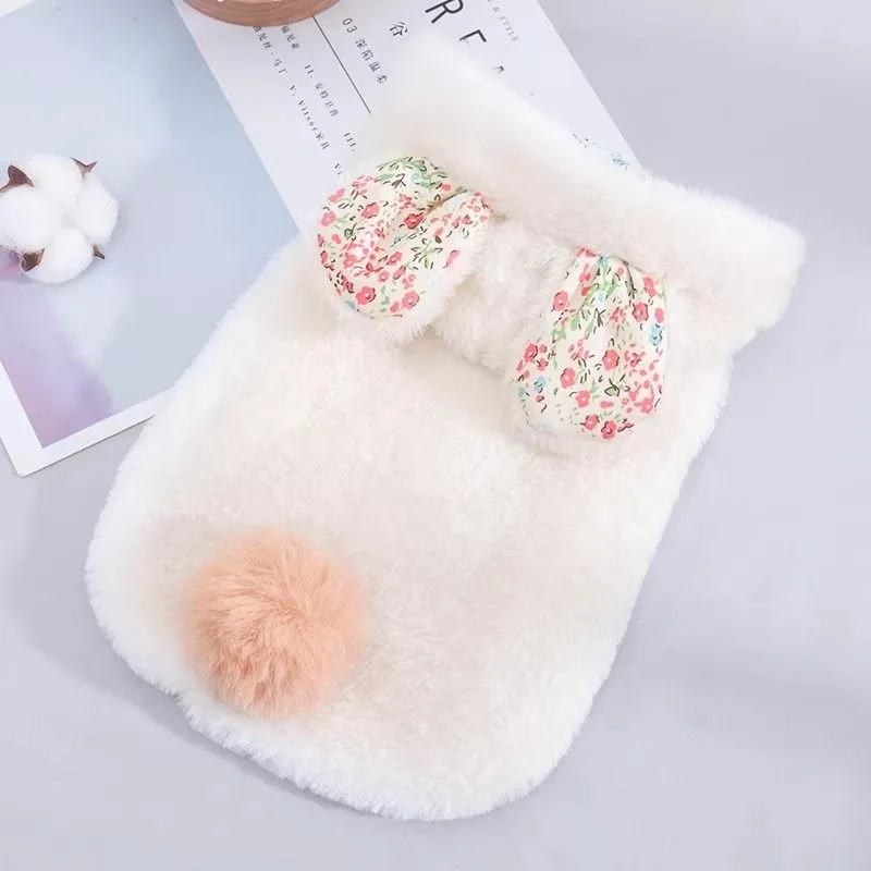 Imagen 4: Suéter de Lujo para Mascotas con Forro Polar Cálido y Capucha, para Perros y Gatos, Adorable Estampado Floral de Conejitos, Ropa Térmica de Algodón para Invierno