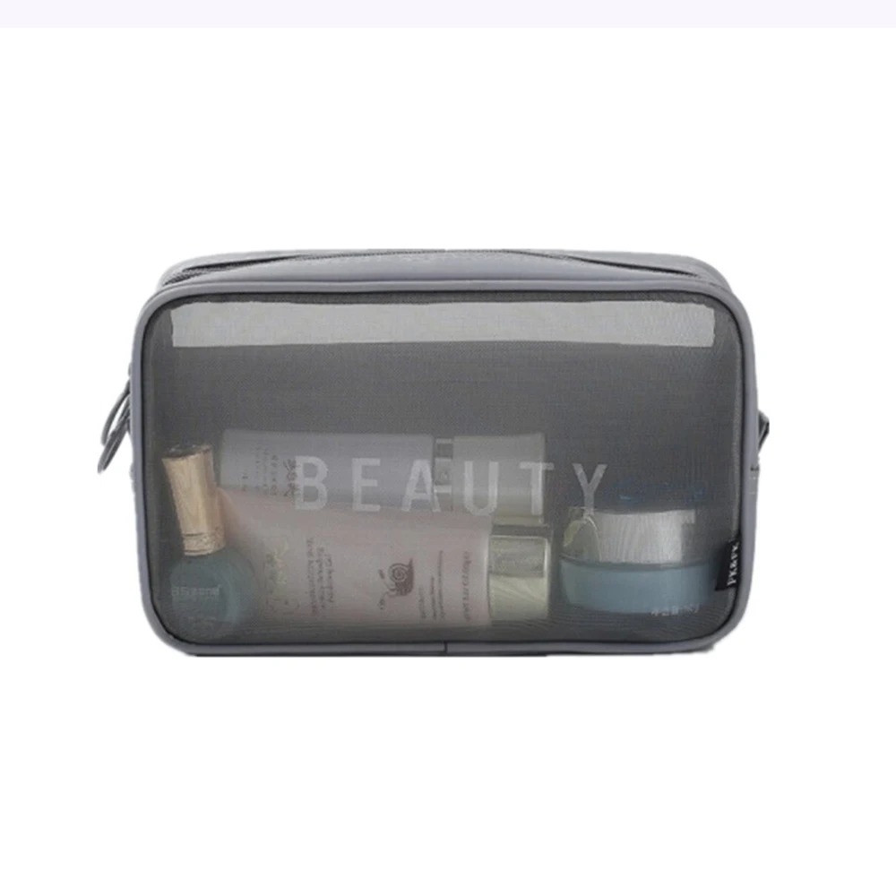 Women Cosmetic Bag Travel Zipper Data Cable Organizer Nylon Mesh Makeup Case Storage Pouch Toiletry Beauty Wash Kit Purse Bag