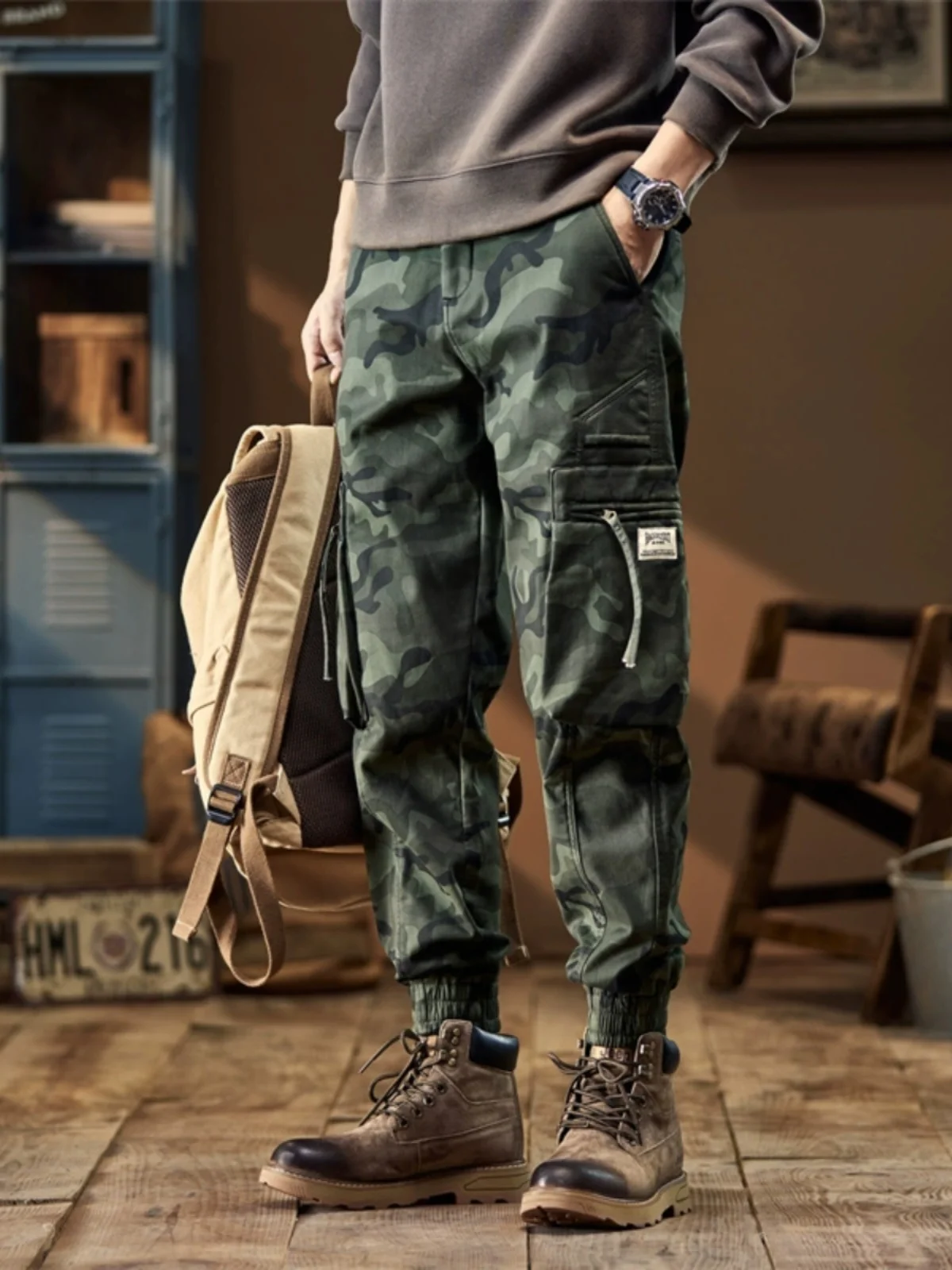 

American Camouflage Work Pants Men's Spring Autumn New Loose Cuffed Long Pants Fce Thi Casual Trousers Youth Sle