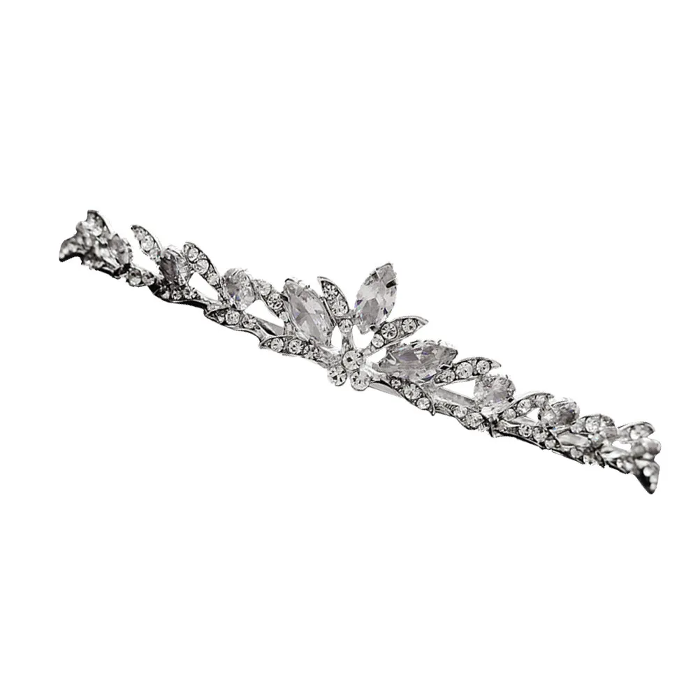 Shiny Rhinestone Crown Headdress Silver Alloy Delicate Tiara for Women Wedding Bridal Ceremony Party Photo Prop Elegant Headwear