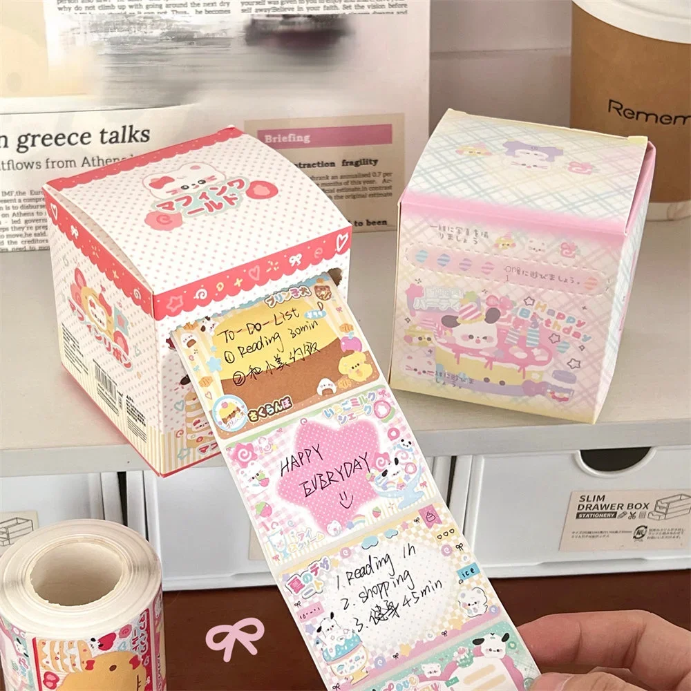 256 Stück/Box Cartoon Niedliche, herausziehbare, praktische Aufkleber für Welpen, abreißbare Klebeaufkleber, Rollenaufkleber für Schüler, Nachrichtenaufkleber – Detail 9