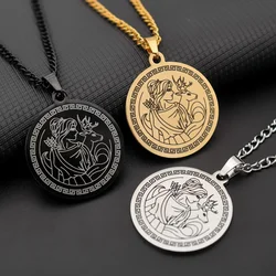 New Vintage Ancient Greek Hunting Goddess Artemis Round Pendant Stainless Steel Necklace Fashion Hip Hop Accessories Jewelry