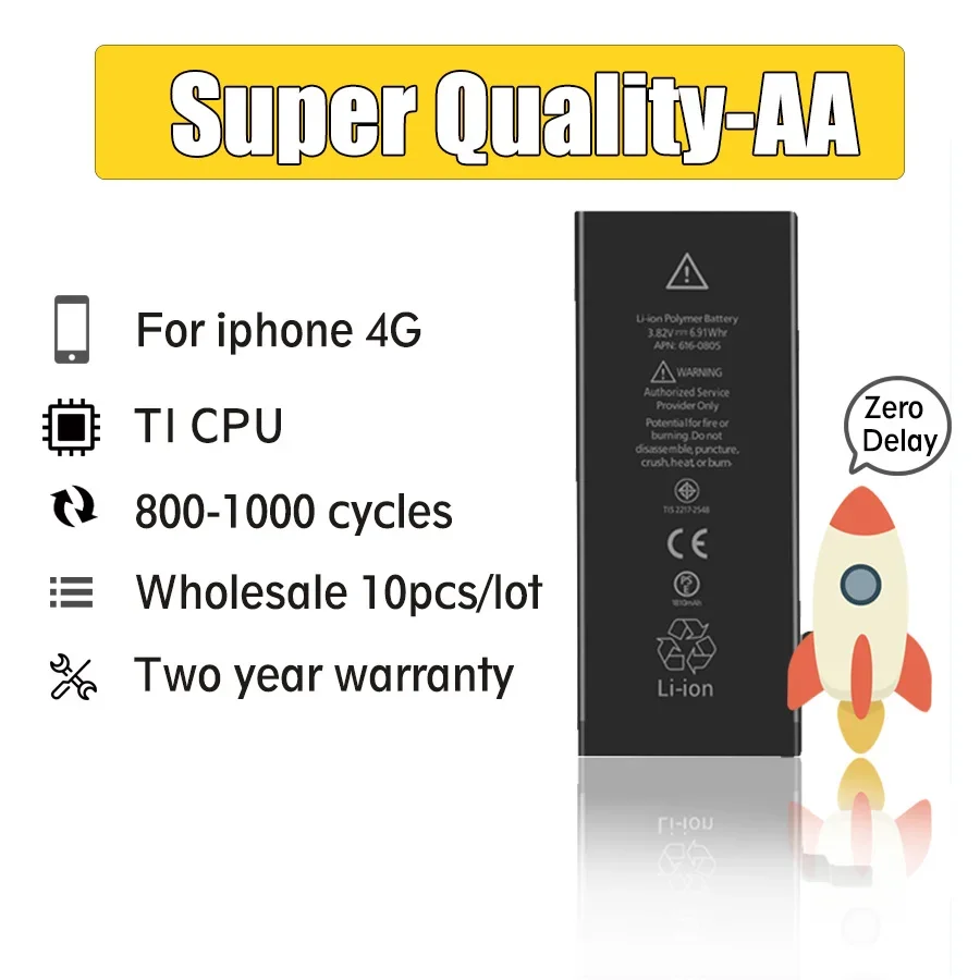 10pcs/Lot Real Capacity USA Protection Board For iPhone 4 4G 1420mAh 3.7V Genuine Zero Cycle Replacement Repair Parts 4G-AA