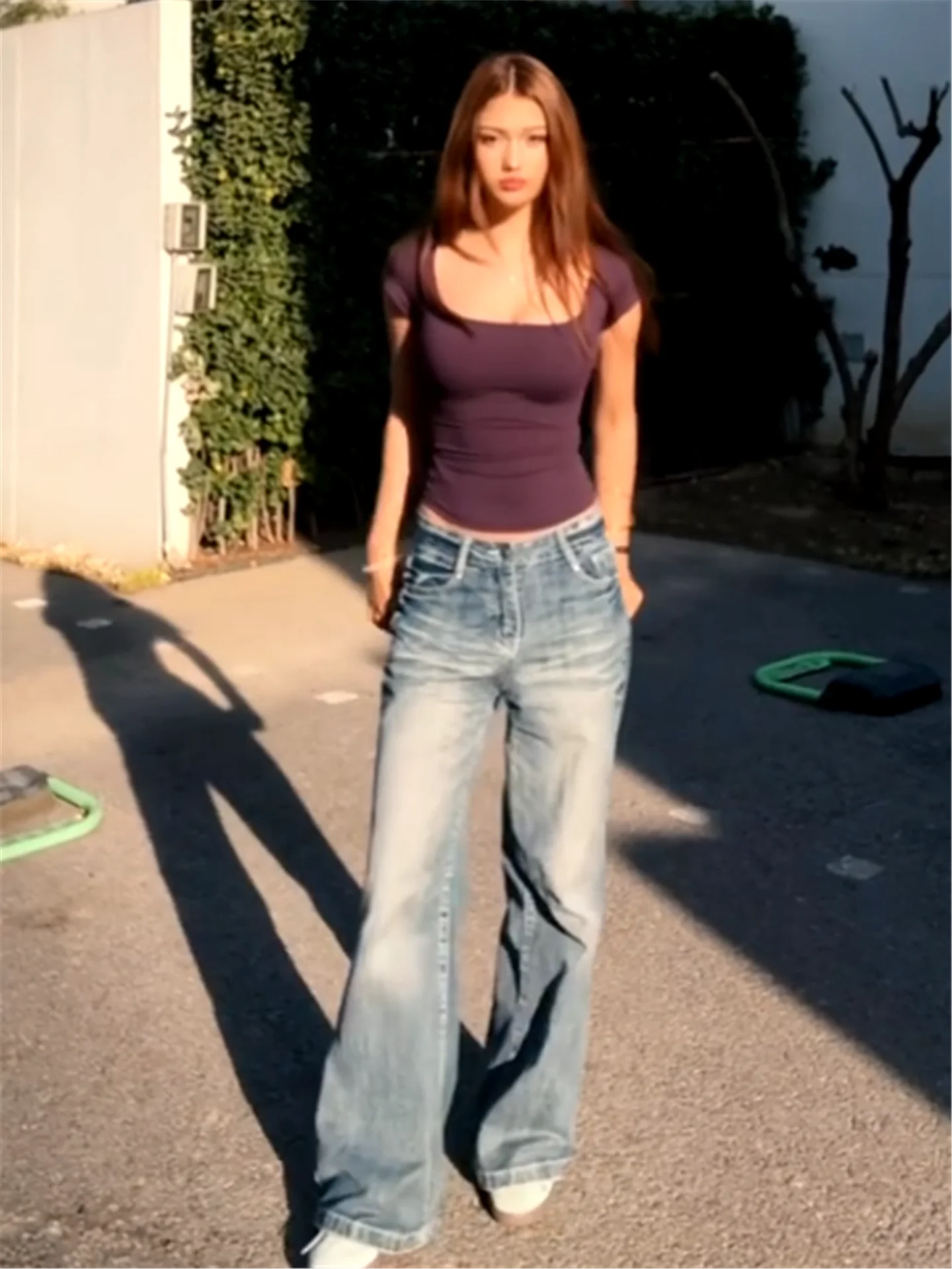 

American Street Style Low Waist Flared Jeans Women's Loose Drapey Tall Extended Wide Leg Pants Casual Wash Cotton Jeans