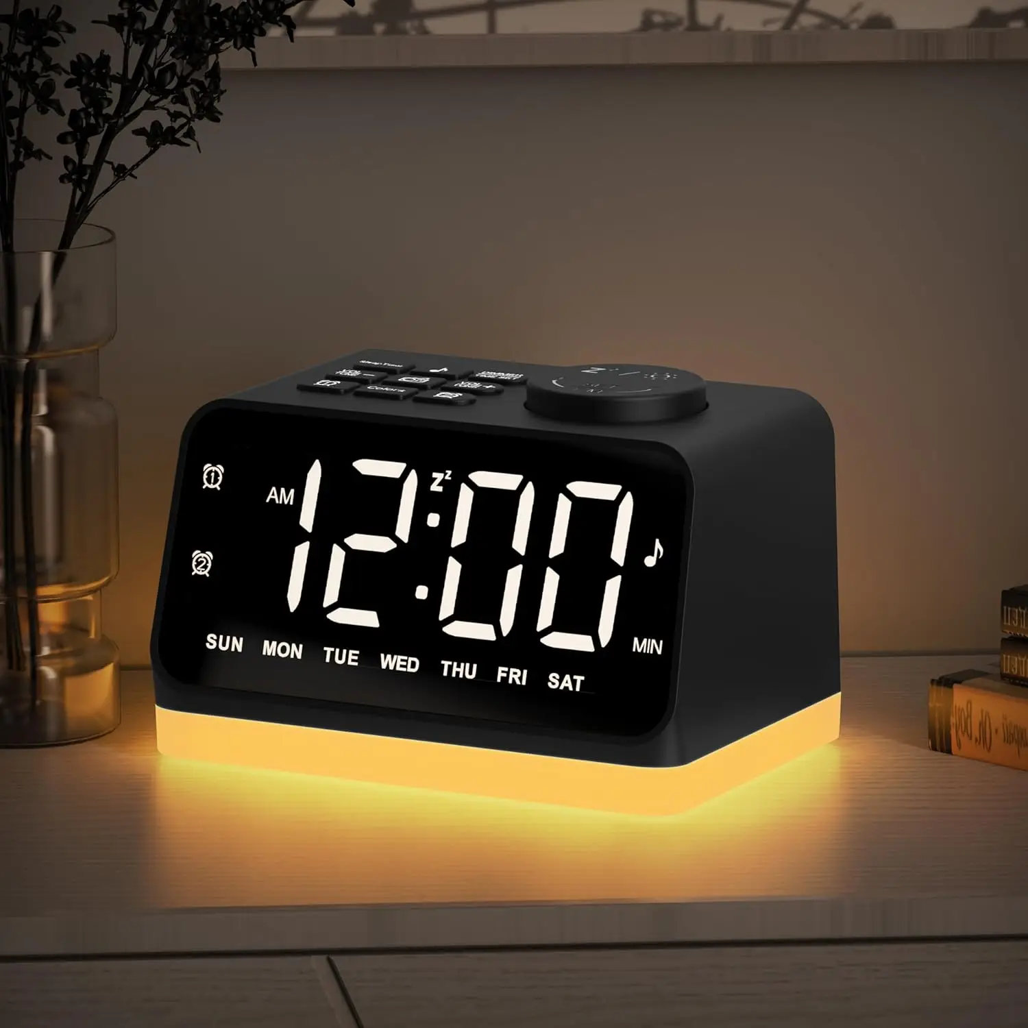 Digitaler Wecker mit FM-Radio, Nachtlicht & USB-Ladeanschlüssen, Schlafgeräusche-Timer fürs Schlafzimmer, Einfache Bedienung für Alle Altersgruppen