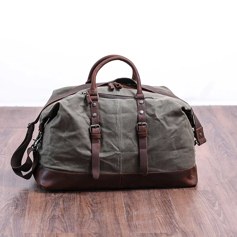 Wax Canvas Travel Bag Large Capacity Luggage Bag Waterproof Duffel Bag Men Hand Suitcase Weekend Bag Vintage Shoulder Bag