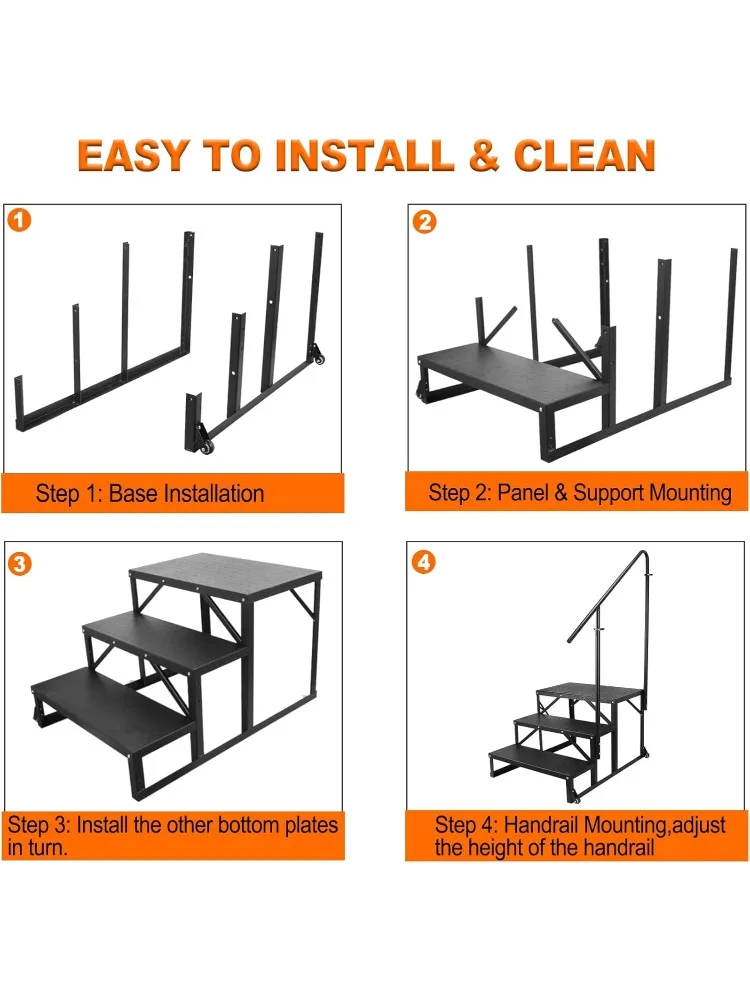 Gradini per scale per camper Gradini per vasca idromassaggio con corrimano, Scale per casa mobile 3 gradini, Pannello antiscivolo, Scale portatili Scale esterne