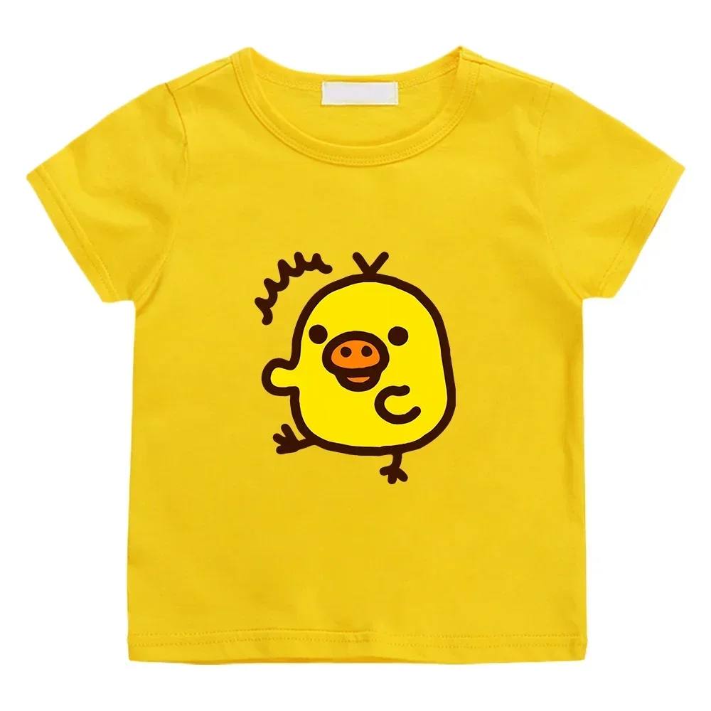 Kiiroitori Yellow Chick Kawaii Print T-Shirt 100% Cotton Casual Short Sleeve Summer Tee for Children Boys And Girls