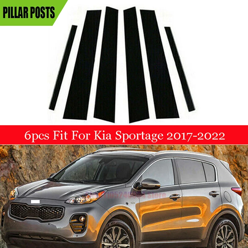 

6PC For Kia Sportage 2017 2018 2019 2020 2021 2022 Glossy Black Pillar Post Door Window Column BC Trim Sticker Cover Decorative