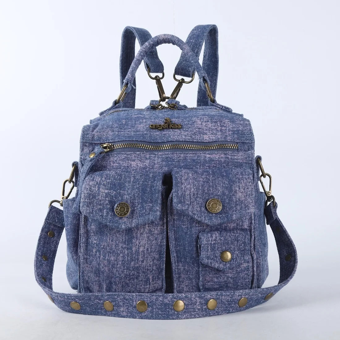 Bolso vaquero para mujer, Mochila pequeña, bolso con asa superior, bolso de hombro de PU, mochila con múltiples bolsillos a la moda
