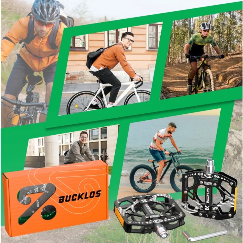 BUCKLOS CNC Fahrradpedale, DU-Lager 28 Rutschfeste Stifte Fahrradpedale, Universelle MTB Flachpedale Fahrradzubehör – Detail 3
