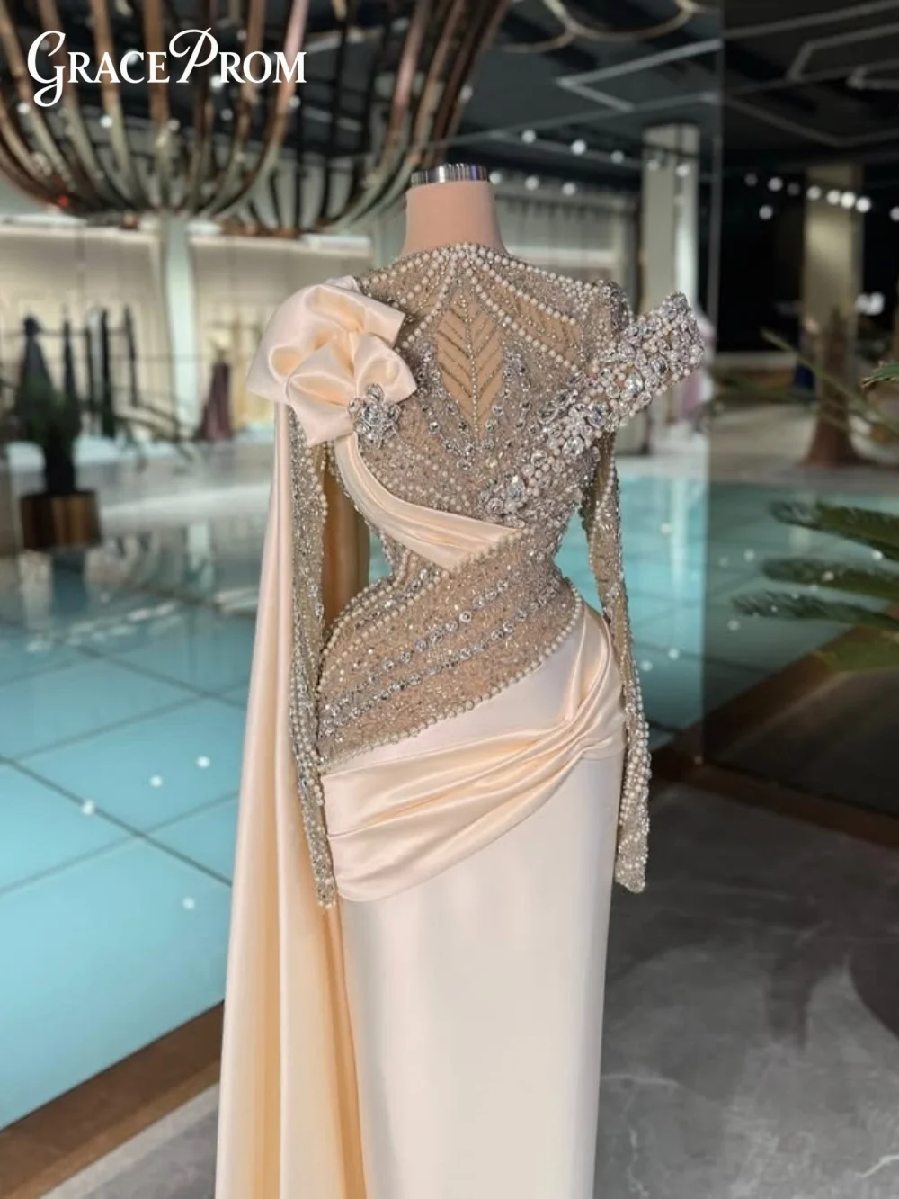 

Exquisite Long Sleeve Evening Dress Sheer Beading Sequins 3D Floral Evening Gown 2026 Formal Noble Party Gown Vestido De Fiesta