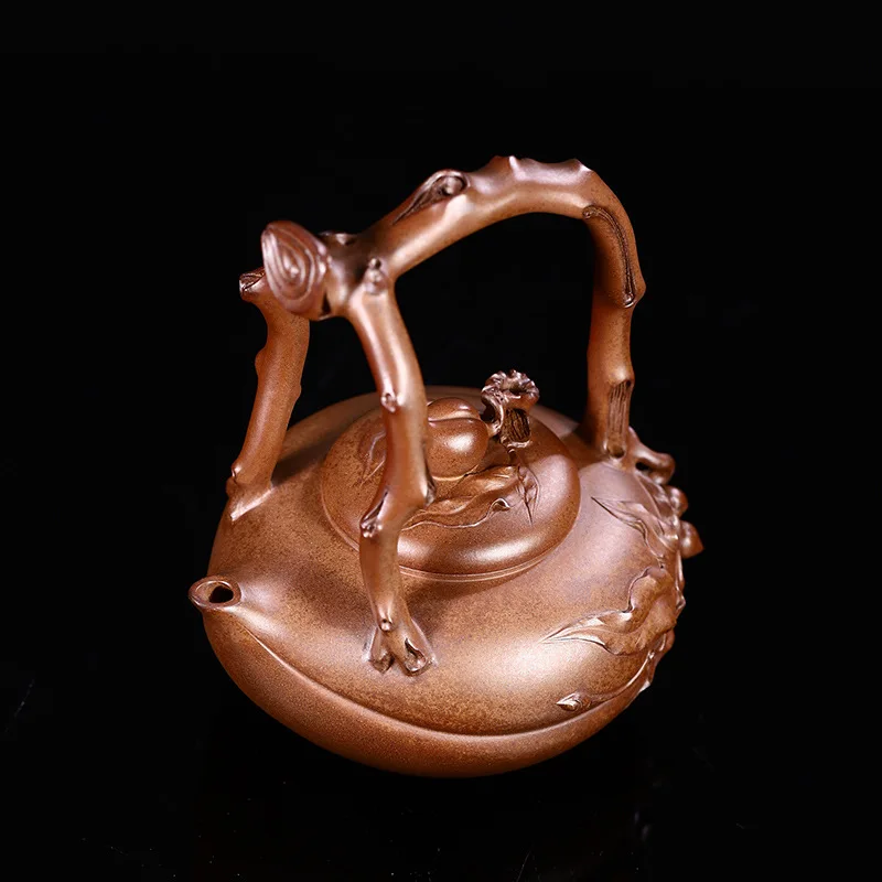 Wholesale Handmade Shengtao Teapot With Handle Crafted By Master Artisans Using Longyao Wood-Fired Golden Clay 480Cc High-End