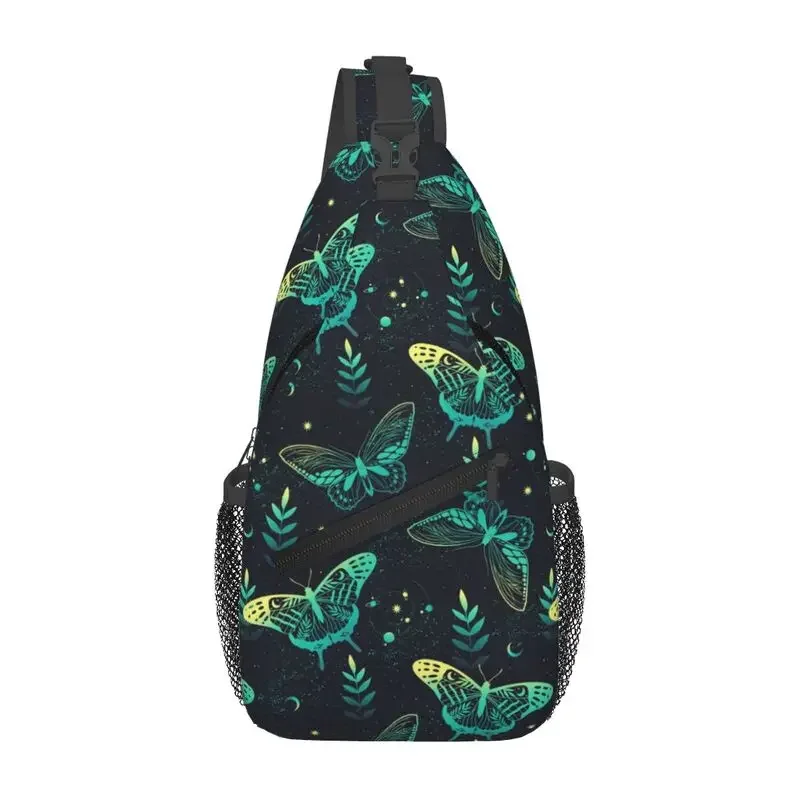 Custom Cool Moon Moth And Stars Sling Bag for Traveling Men Crossbody Chest Backpack Shoulder Daypack