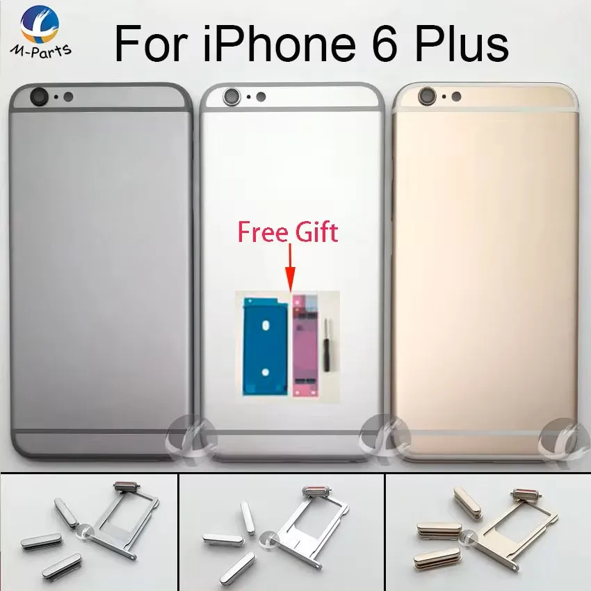 All New Back Housing For iPhone 6 6P 6S 6SP Plus Metal Rear Battery Cover Lid Frame With Logo + Free Battery Sticker Tool