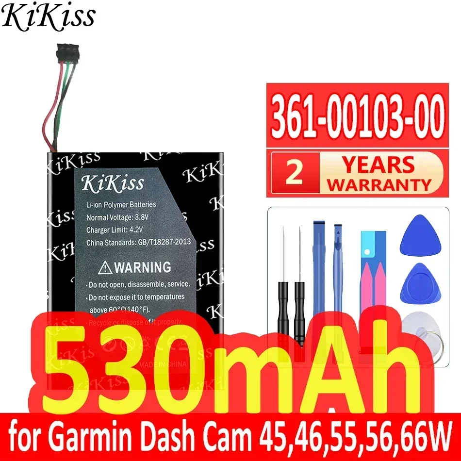 KiKiss Battery 530mAh 361-00103-00 for Garmin Dash Cam 45 46 55 56 66W Driving recorder