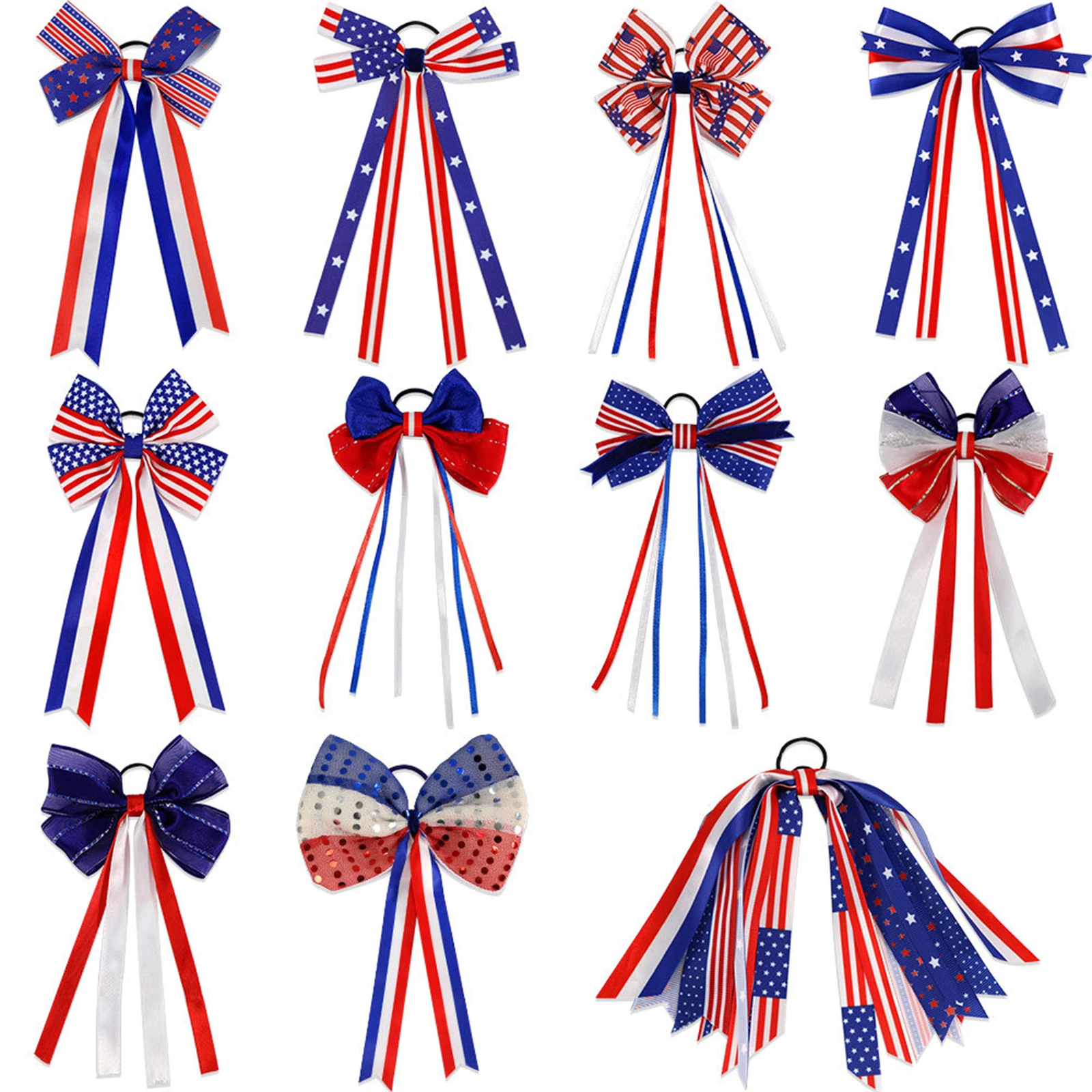 

American Independence Day Bow Hairband 4th Of July Hair Ties For Women Girls Star Flag Print Party Decoration Ribbon Headband