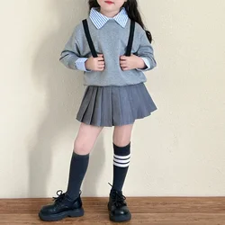 Girl Skirts Pleated Skirt 2024 New Korean Style Fashion School JK Style Skirt Autumn and Spring Grey Fashion Solid Skirt Dress