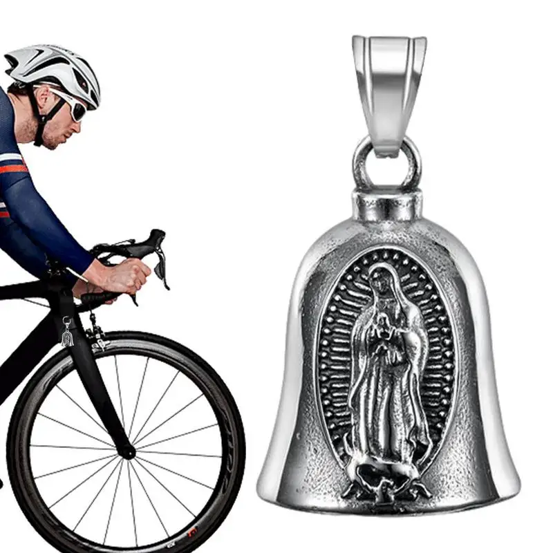 

Motorcycle Bell Charm Riding Bell Necklace Titanium Steel Retro Punk Virgin Mary Motorcycle Riding Lucky Bell For Men Motorcycle