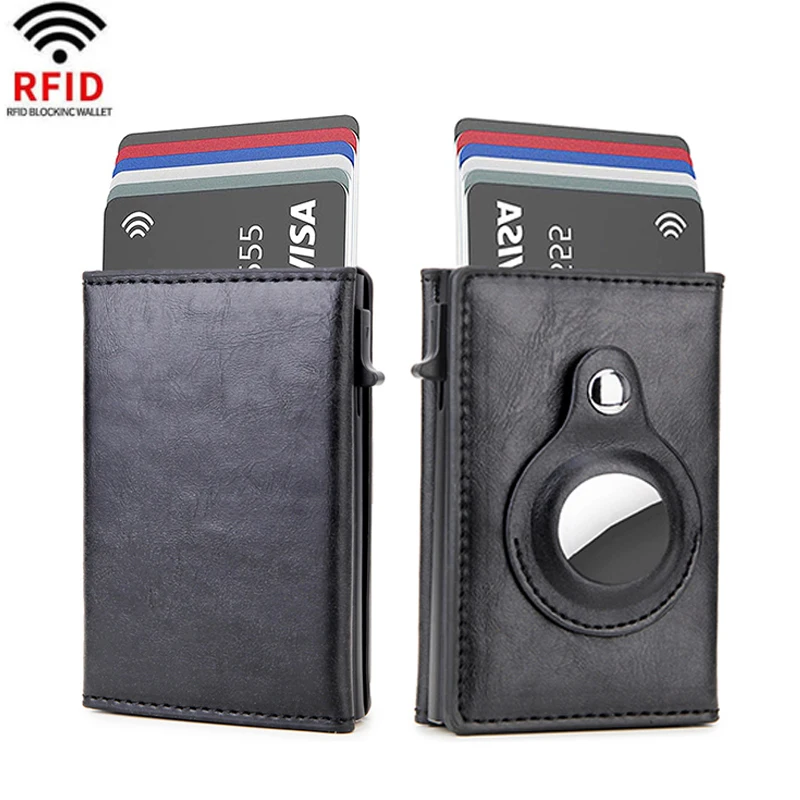 Rfid Card Holder AirTag Wallets Men Money Bag Slim Thin Women Wallets Leather Wallet For Apple Air Tag Purses Smart Black Wallet