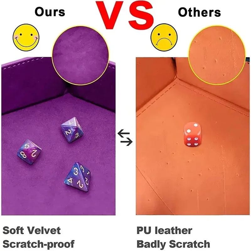 Foldable Dice Tray Holder Box Flannel Leather Folding Hexagon Coin Square Tray for RPG Role Playing Table Board Games