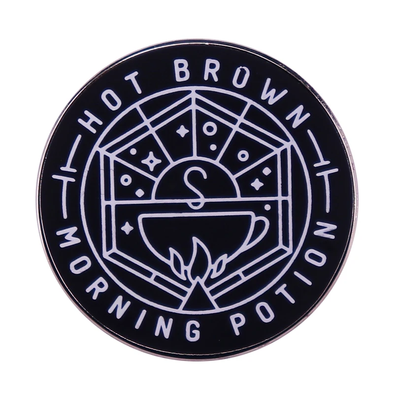 Warm Brown Morning Potion Enamel Pins Brooches Custom Metal Stamped Plated Badges Climbing Club Event Gifts Giveaways