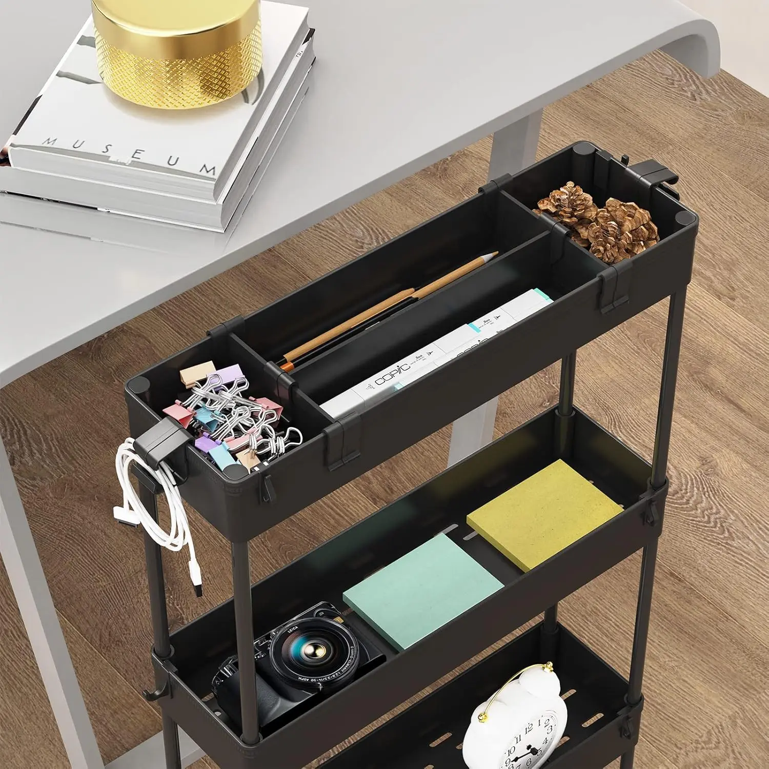 Slim Storage Cart 4 Tier,Bathroom Organizer Rolling Utility,Mobile Shelving Unit Slide Out for Office, Kitchen, Laundry Room