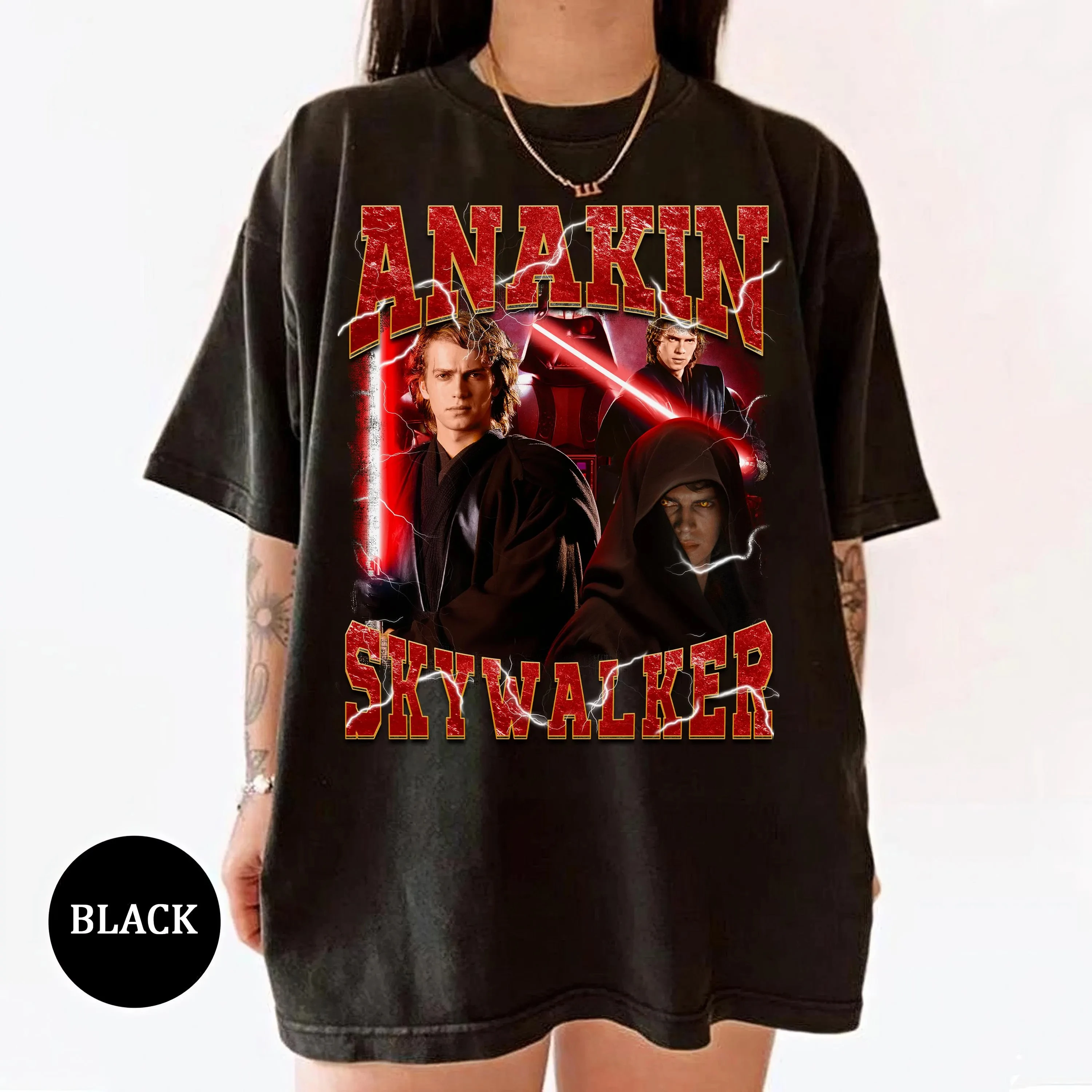

Star Wars Darth Vader and Anakin Skywalker Portrait Poster T-shirt Four Seasons Men and Women Cotton Casual Fashion Streetwear