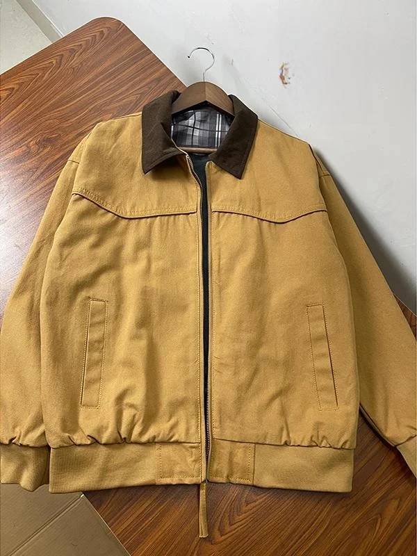 

Khaki Detroit Cotton Jaet Men's Winter Warmth Baseball Sle Thiened Long Sve Zipper Closure Youth Faion Outerwear