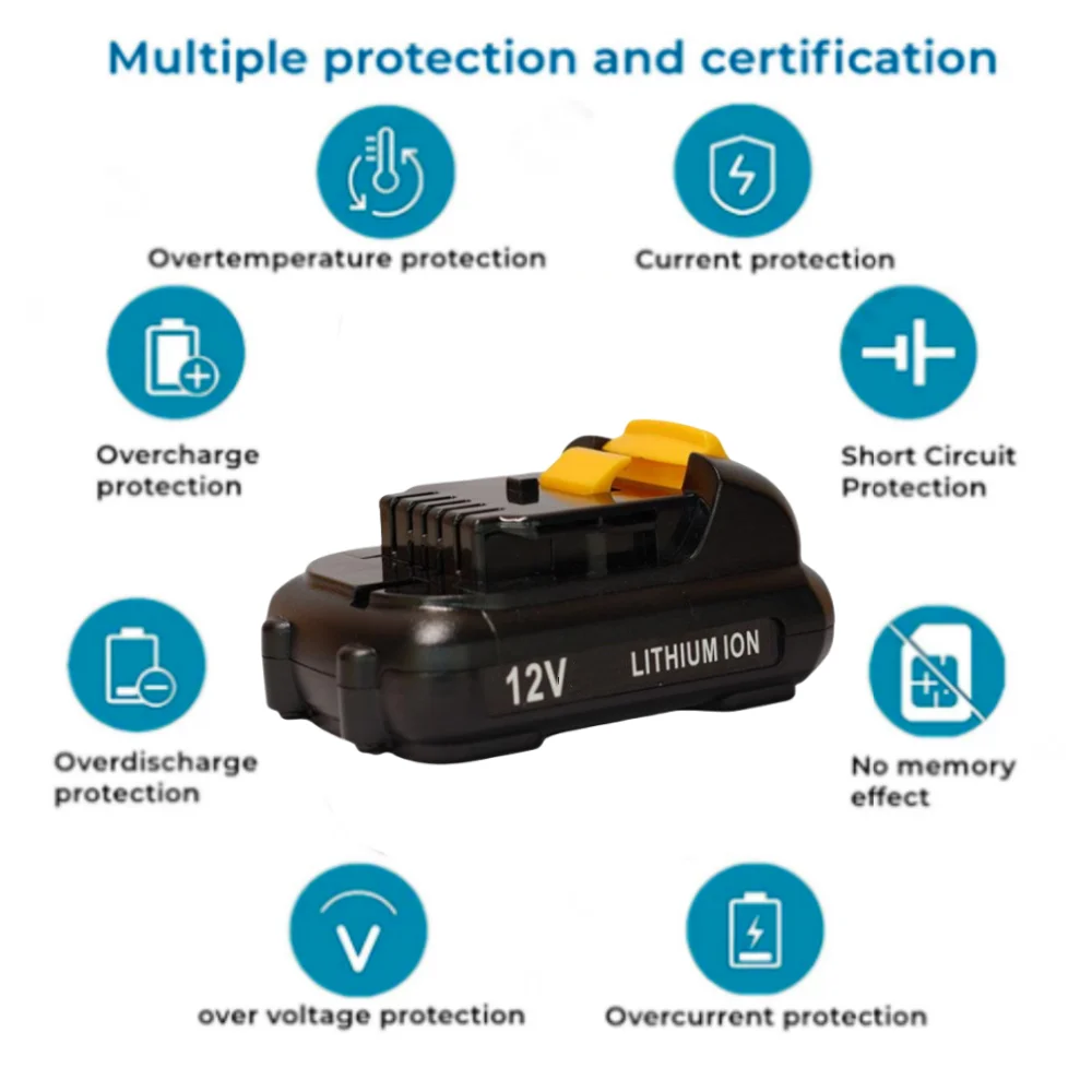 12V 5000mAh lithium-ion battery suitable for Dewalt cordless drill tool DCB120 DCB123 DCB127 DCB121 DCD710S2 DCF610S2 DCF805