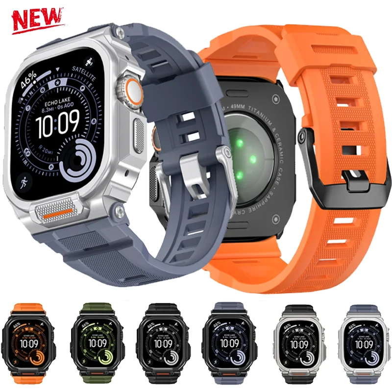 

Чехол из цинкового сплава + силиконовый ремешок для Apple Watch Ultra 3/2/1 49 мм, яркий цвет, полуупаковка «два в одном», один ремешок iWatch Ultra 49 мм