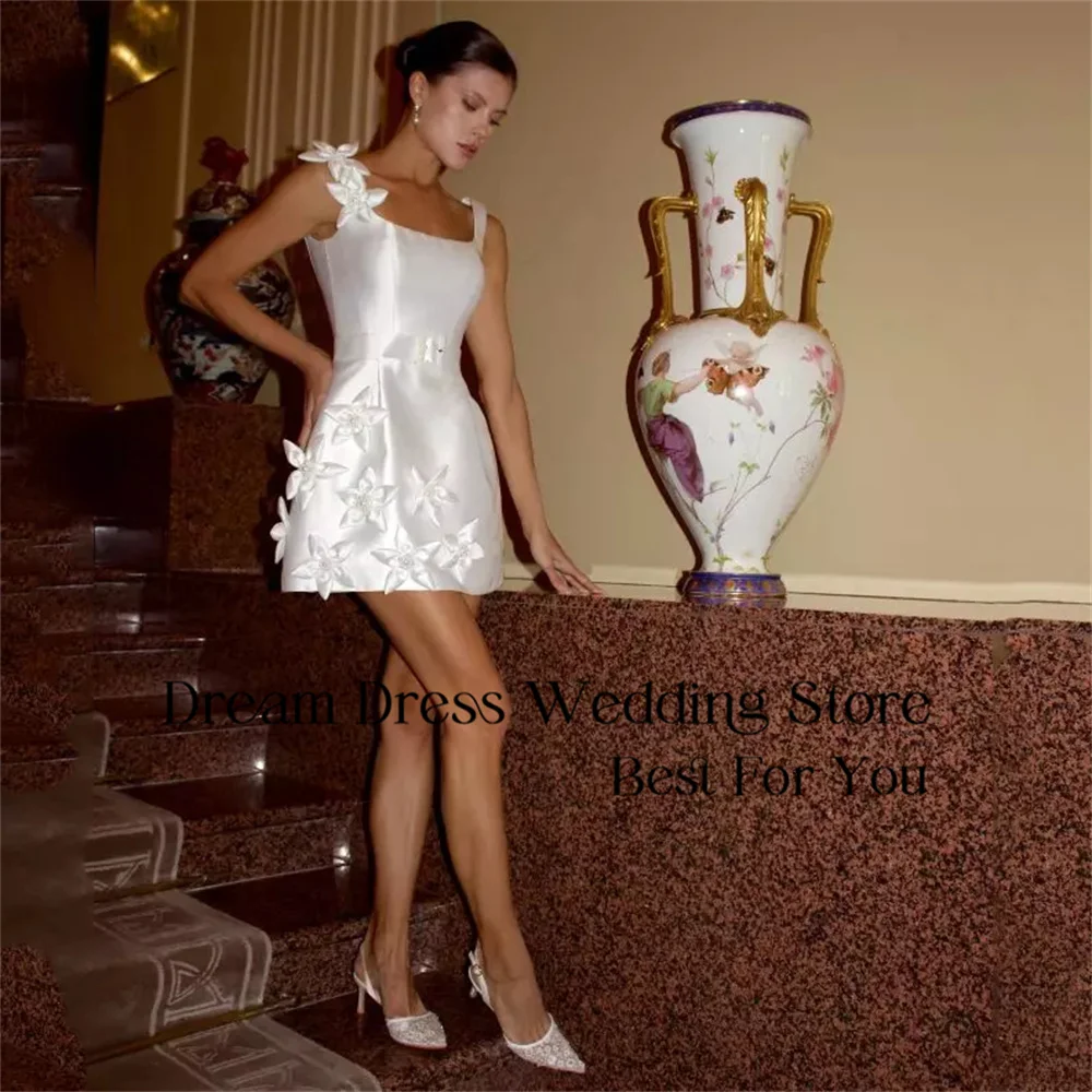 DREAM Flowers A-Line Short Wedding Dress 2025 Square Collar Spaghetti Straps Sleeveless Bridal Gown Vestido De Noiva Customized