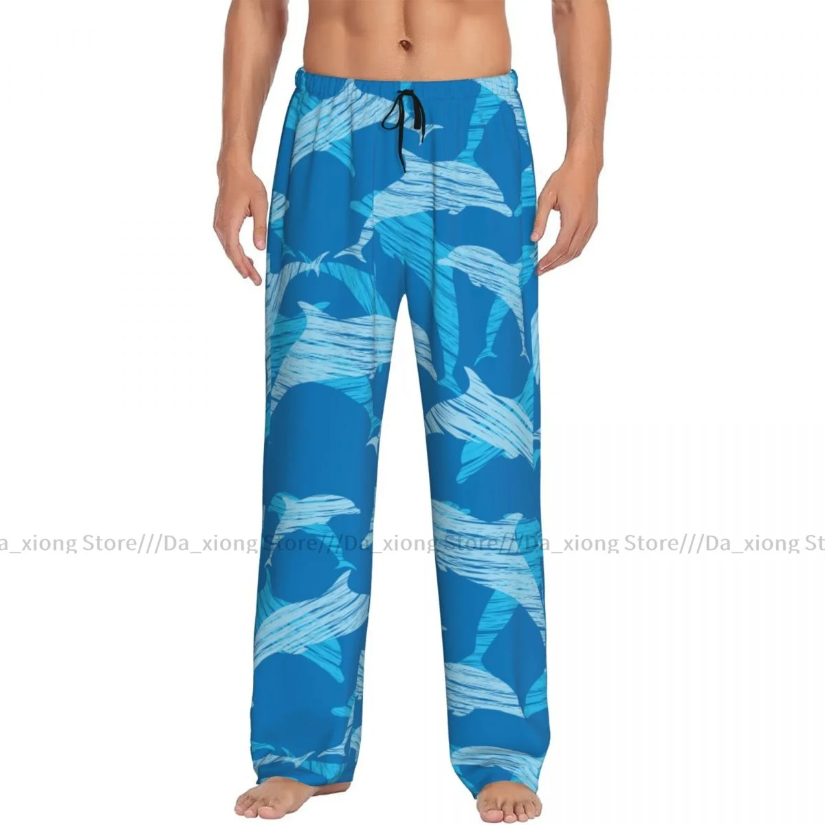 Men\'s Sleepwear Loose Sleep Pants Pajamas Dolphins Pattern Long Lounge Bottoms Casual Homewear