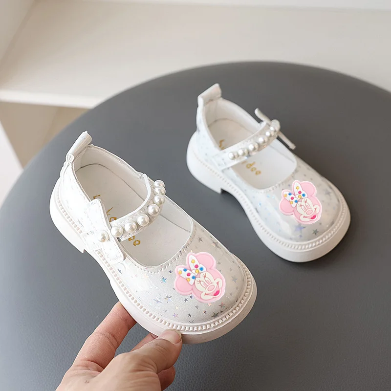 

Сандалии принцессы для девочек с Микки Маусом Disney, весенне-осенняя детская кожаная обувь со звездами, нескользящая мягкая подошва, износостойкая обувь для малышей