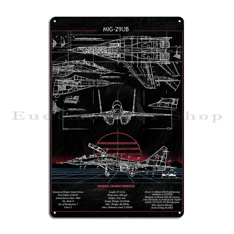 Mig 29 Blueprint Metal Sign Wall Cave Personalized Club Wall Custom Garage Plaques Tin Sign Poster