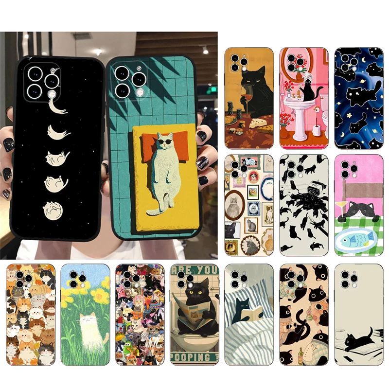 

Cute Black Cats Art Phone Case For iphone 17 Pro Max 17 Pro Air 16 15 14 13 Pro Max 15 16 Pro 15Plus