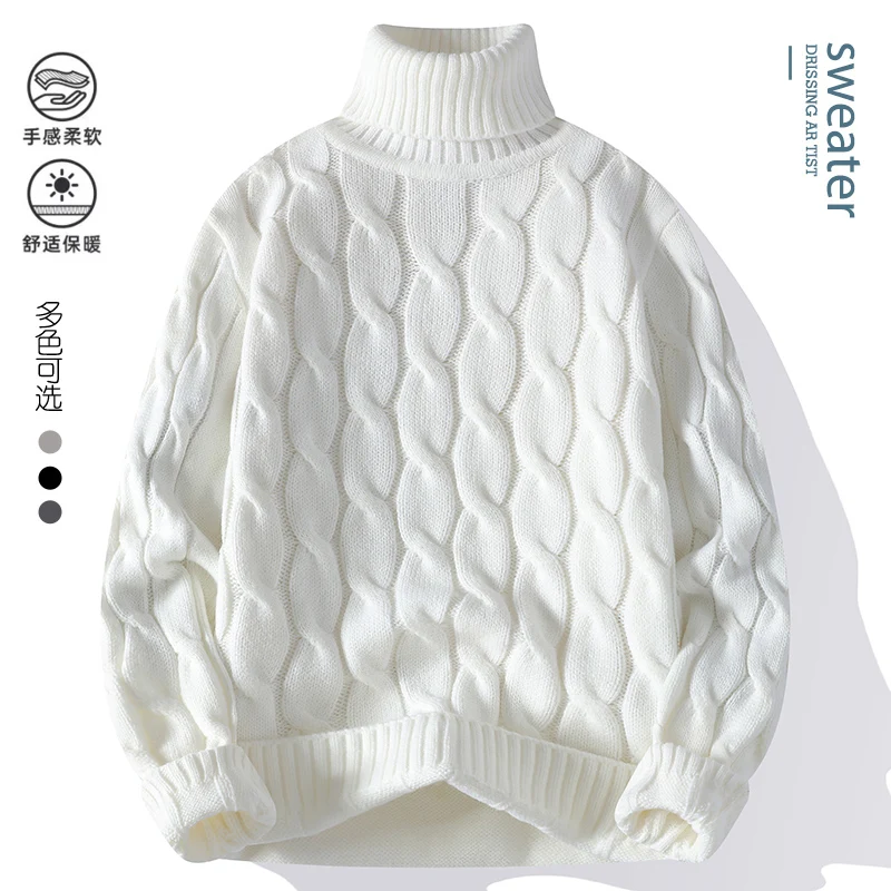 2025 winter korean style Sweaters men warm sweater mens fashion sweaters solid patterns Men's wool pullovers male size M-4XL