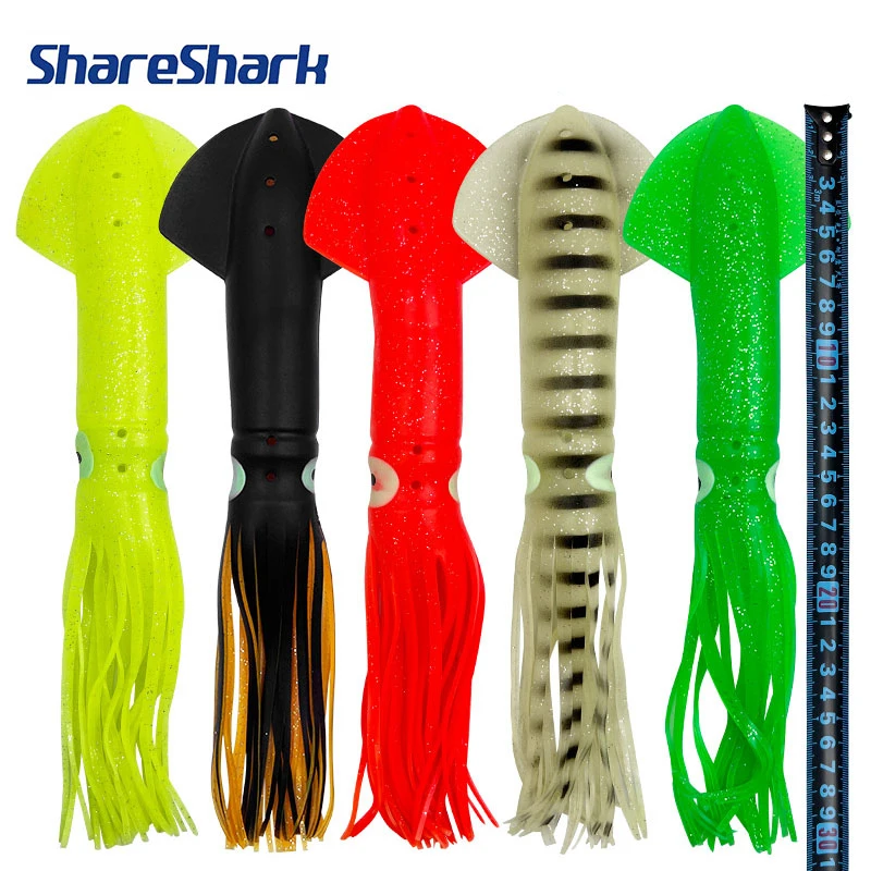 ShareShark 3/5 Stück Oktopus-Weichköder 30cm Leuchtend Gemischte Farben Oktopus-Kalmar-Köder-Set Angelzubehör Weichköder