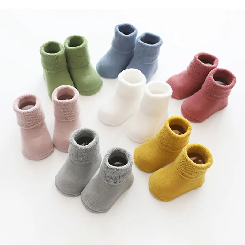 Winter Warm Thick Baby Girls Boys Socks Newborn Terry Anti Slip Dispensing Solid Floor Slipper for Infant Clothes Accessories