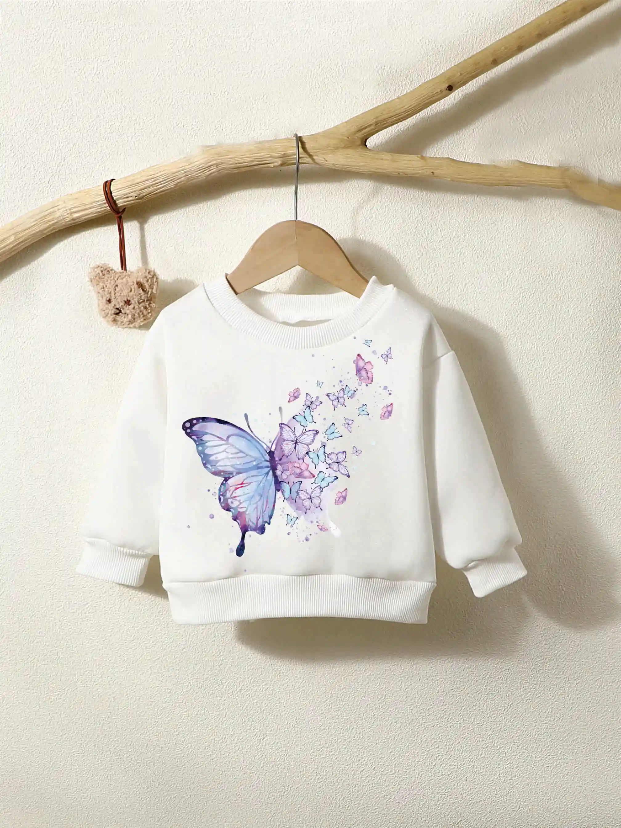 Spring And Autumn Girls  Sweater Round Neck Long Sleeve Butterfly Picture Top Fashion Warm Infant Toddler