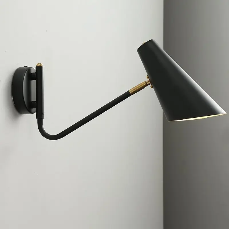 Nordic Black White Bedside Wall Lamp Modern Installation Adjustable Left Right Swing Living Room Built-in Switch Reading Lamp