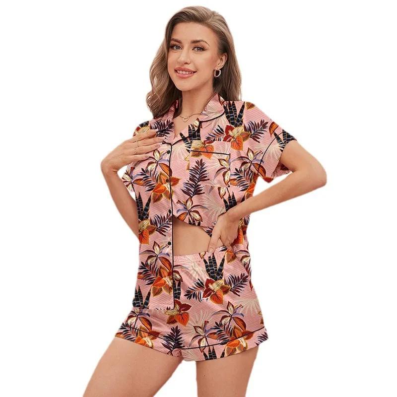 

Floral Print Crop Pajama Sets Flower Shorts Set Women Home Clothing Outfit Lounge Pijama Sleepwear Pyjama Pj 2 Piece