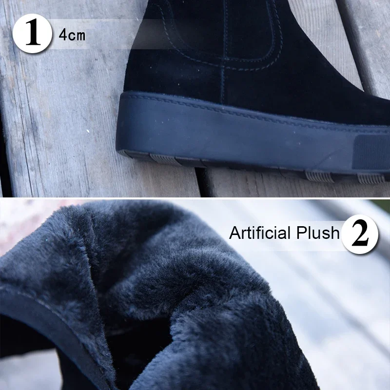 Artmu Genuine Leather Women Snow Boots Winter Warm Handmade Zippers Black Flat Platform Women Shoes Knee High Ladies Boots