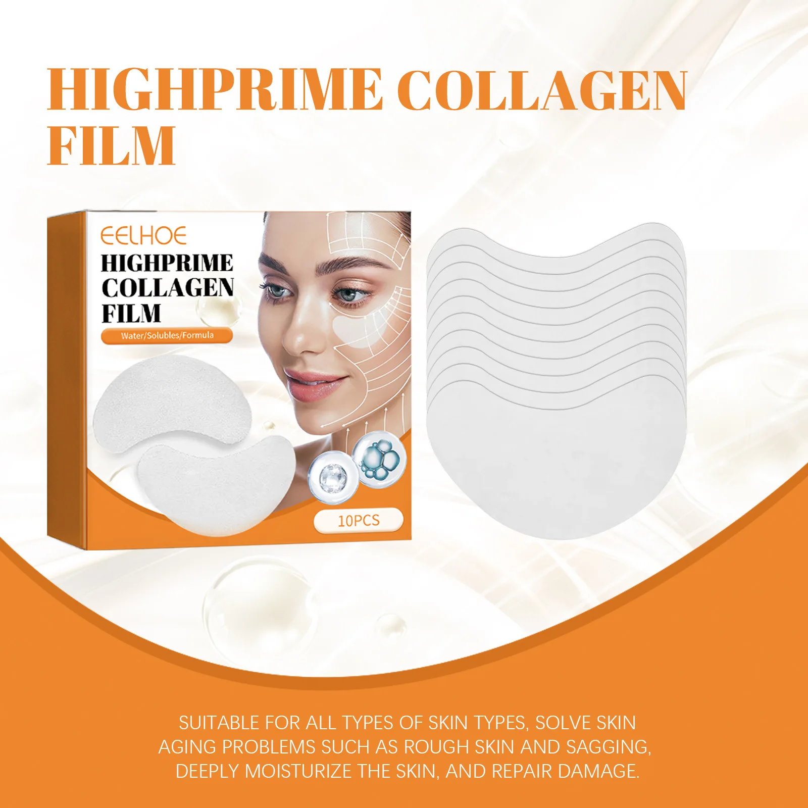 Film de collagène coréen soluble, masque pour les yeux anti-âge, dissolvant déformable, hydratant, lifting du visage, 10 pièces