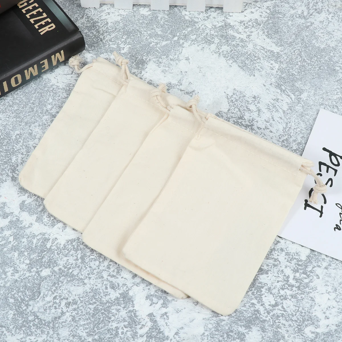 

12 Pcs Gift Beige Cotton Drawstring Bags 10x14 5cm Jewelry Pouches Organza Bags for Party Favor Wedding Decorations
